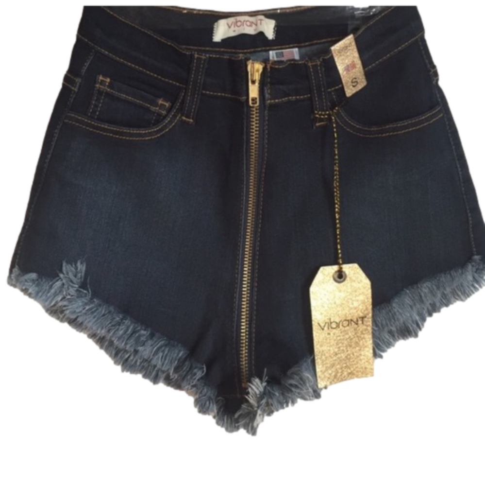 NWT! VIBRANT MIU Zip Up High Waist Shorts denim SMALL cut offs short